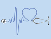 Herzlinie aus Stethoskop als Symbolbild für Herzrhythmusstörungen